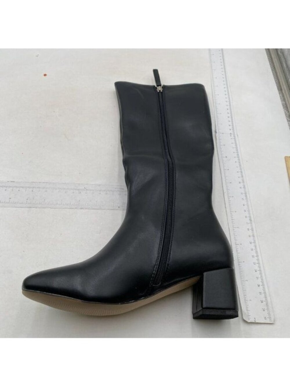 Black Women's Knee High Boots Block Heel Square Toe Tall Boots Side Zipper Boots
